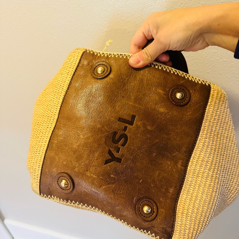 Yves Saint Laurent Tan and Brown Woven Tote - Picture 3 of 5